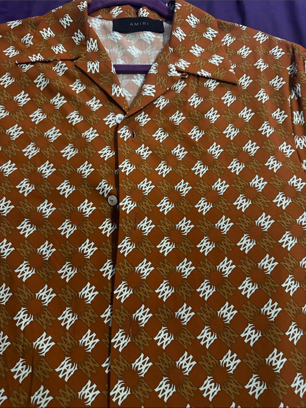 AMIRI Rust-Brown Geometric Short-Sleeve Button-Down Shirt - Picture 3 of 6